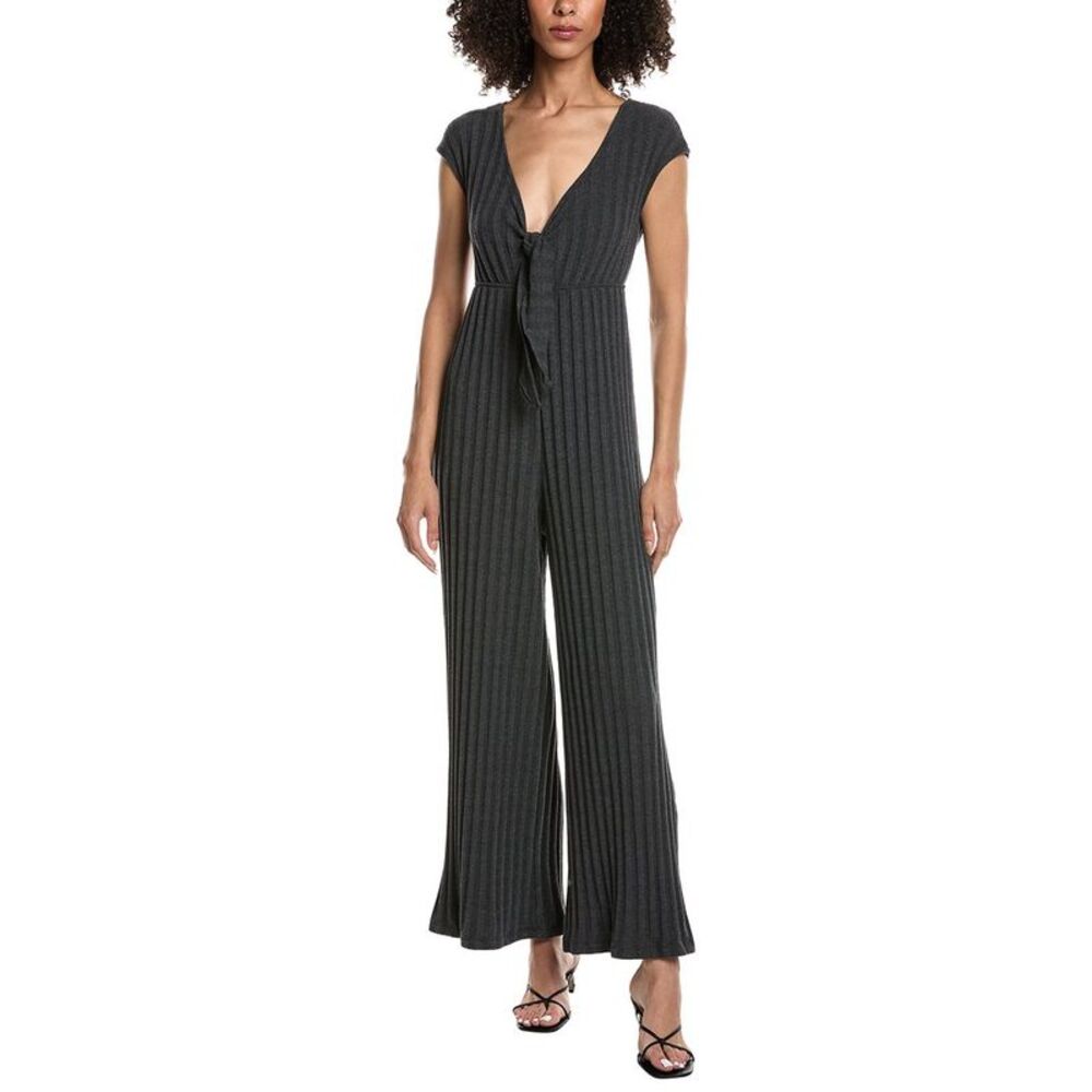 Project Social T Womens Lowa Tie Front Rib Jumpsuit, Black